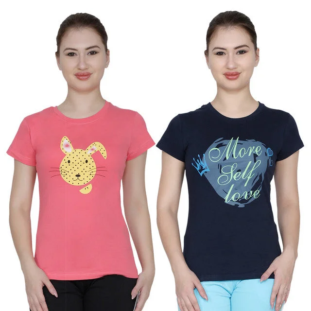 T.T. Women Printed Slim Fit Tshirt Pack Of 2 Coral::Navy Rayon Fabric Velvet Fabric Corduroy Fabric T.T. Women Printed Slim Fit Tshirt Pack Of 2 Coral::Navy Rayon Fabric Velvet Fabric Corduroy Fabric