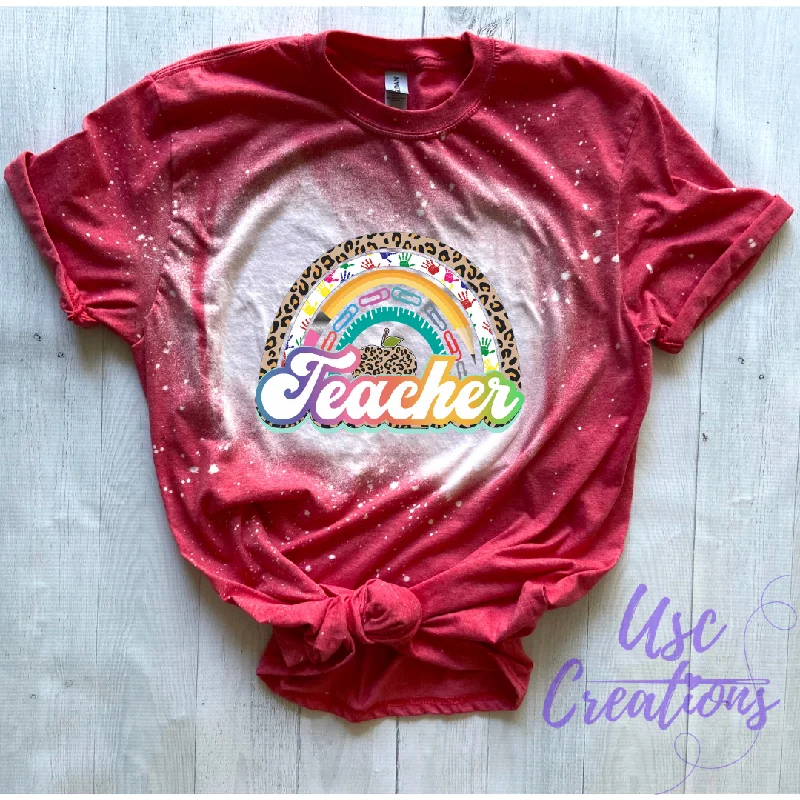 Teacher Rainbow Bleached Unisex Soft Style T-Shirt Lace Blend Ribbed Blend Corduroy Blend Teacher Rainbow Bleached Unisex Soft Style T-Shirt Lace Blend Ribbed Blend Corduroy Blend