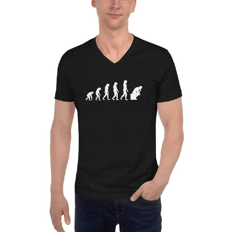 The Thinker Evolution - Unisex V-Neck T-Shirt Beaded Sequined Faux Fur
