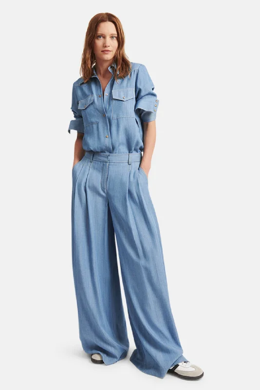 Ranchers Daughter Tencel Shirt Medium Denim Satin Blend Silk Blend Wool Blend