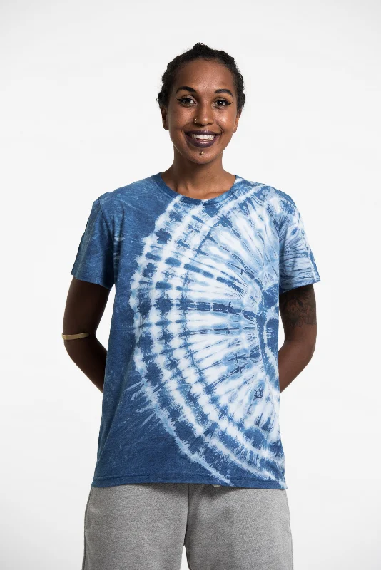 Unisex Indigo Tie Dye Peacock T-shirt Mesh Canvas Denim