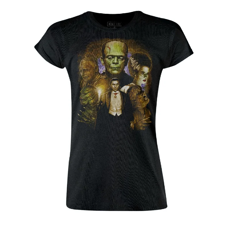 Universal Monsters Full Color Collage Women's Tee Rayon Velvet Corduroy