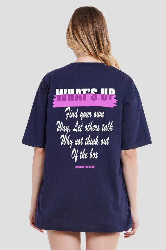 Whats Up Navy Blue Printed T-Shirt Knit Fabric Woven Fabric Fleece Fabric