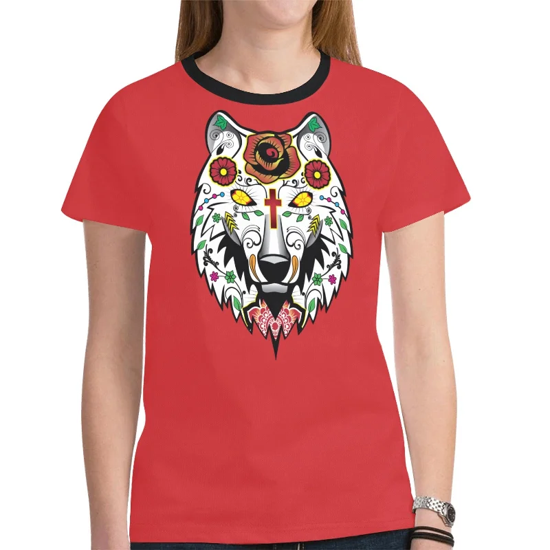 Wolf Spirit Guide (Red) T-shirt for Women Cashmere Blend Cotton Blend Poly Blend