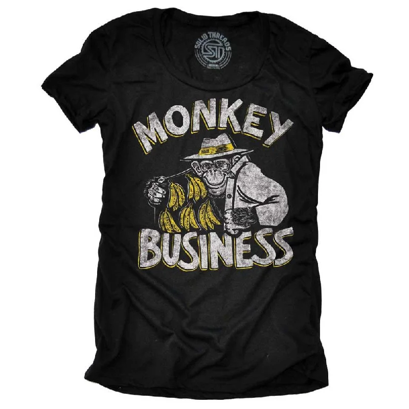 Women's Monkey Business T-Shirt Welt Pockets Slit Pockets