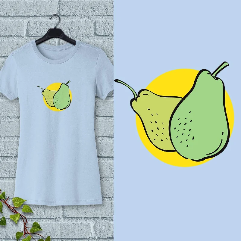 Women's Pears Slim Fit T-shirt S-2X Fruit Design Elasticated Padded Insulated