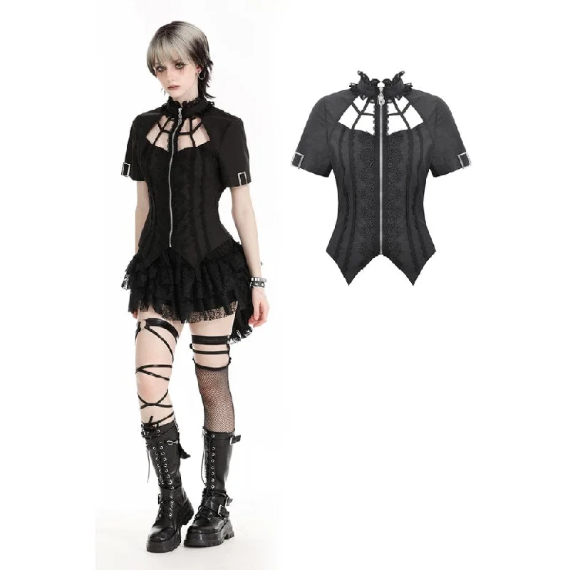 Women's Punk Irregular Stand Collar Shirt Lace Blend Ribbed Blend Corduroy Blend