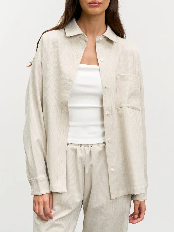 Womens Relaxed Shirt in Stone Spandex Blend Rayon Blend Denim Blend