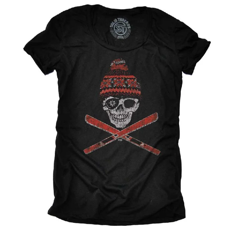 Women's Ski Skull T-shirt Collared Crew Neck Turtle Neck
