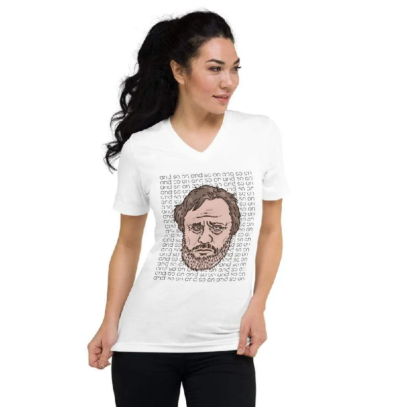 Zizek - And so on - Unisex V-Neck T-Shirt Notch Collar Peter Pan Collar Cowl Neck