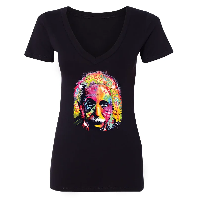 Zexpa Apparelâ„¢ Colored Einstein Women's Deep V-neck Official Dean Russo Tee Zippered Front Buttoned Front Snap Front Zexpa Apparelâ„¢ Colored Einstein Women's Deep V-neck Official Dean Russo Tee Zippered Front Buttoned Front Snap Front