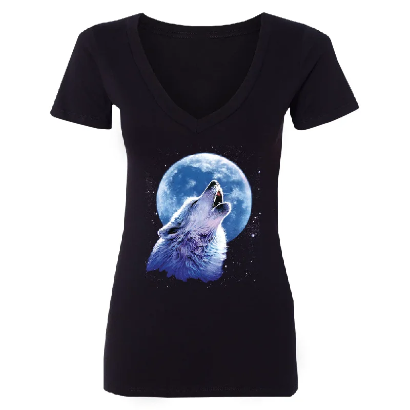 Zexpa Apparel™ Call of the Wild Howling the Full Moon Women's Deep V-neck Alpha Wolf Tee Terry Blend Velvet Blend Canvas Blend Zexpa Apparel™ Call of the Wild Howling the Full Moon Women's Deep V-neck Alpha Wolf Tee Terry Blend Velvet Blend Canvas Blend