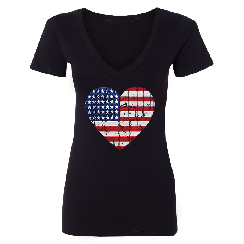 Zexpa Apparel™ American Flag Heart Love Women's Deep V-neck 4th of July Tee Fashionable Trendy Casual Zexpa Apparel™ American Flag Heart Love Women's Deep V-neck 4th of July Tee Fashionable Trendy Casual