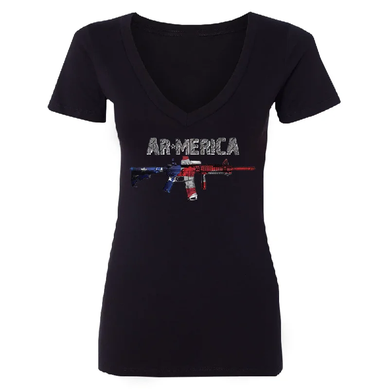 Zexpa Apparel™ AR-MERICA 2nd Amendment Keep & Bear Arms Women's Deep V-neck Souvenir Tee Hooded Caped Shawl Collar Zexpa Apparel™ AR-MERICA 2nd Amendment Keep & Bear Arms Women's Deep V-neck Souvenir Tee Hooded Caped Shawl Collar
