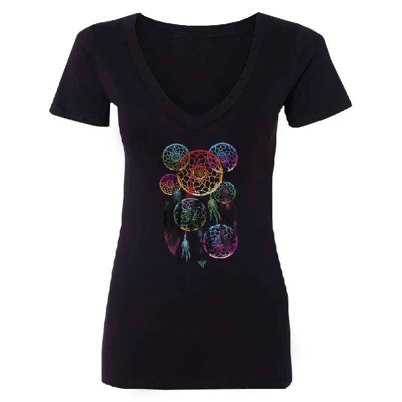 Zexpa Apparel™ Colorful Rainbow Dreamcatchers Women's Deep V-neck Souvenir Tee Welt Pockets Slit Pockets Flap Pockets Zexpa Apparel™ Colorful Rainbow Dreamcatchers Women's Deep V-neck Souvenir Tee Welt Pockets Slit Pockets Flap Pockets