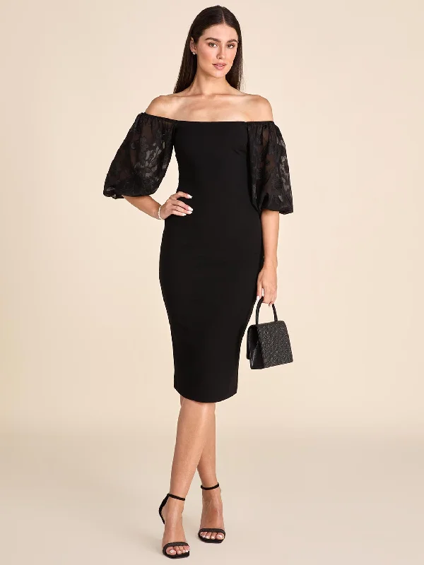 Off-The-Shoulder Balloon Sleeve Midi Sheath Dress Tunics Modern contemporary