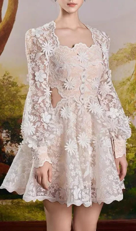 FLOWER EMBELLISHED MINI DRESS IN APRICOT Tunics Short Trendy