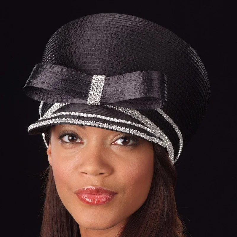 BW9039-Black Satin Ladies Dress Cap with Rhinestones Tunics Velvet soft