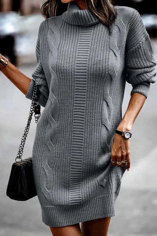 Casual Solid Make Old Turtleneck Long Sleeve Dresses Tunics Practical easy-care