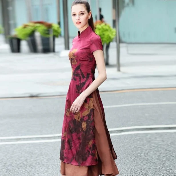 Cheongsam Top Classic Vietnam Silk Ao Dai Dress Tunics New arrival