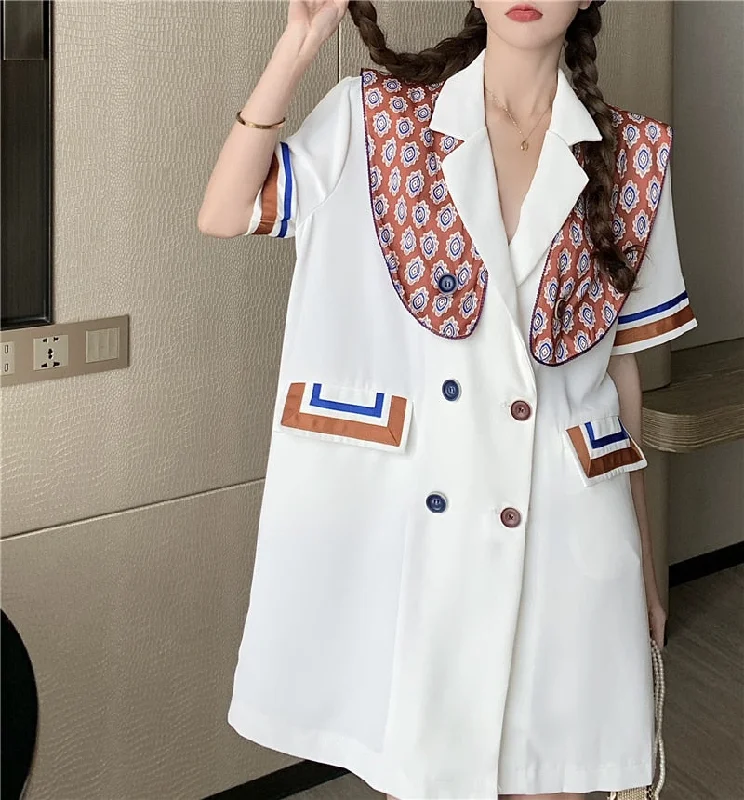 CMAZ 2022 summer dress for women white short sleeve double-breasted midi design  dress 3362# Elegant Long Evening