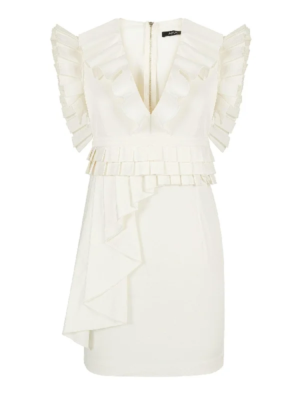 Deep V Neck Pleated Dress White Tunics Ceremony elegant