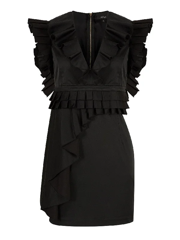 Deep V Neck Pleated Dress Black Tunics Occasion special