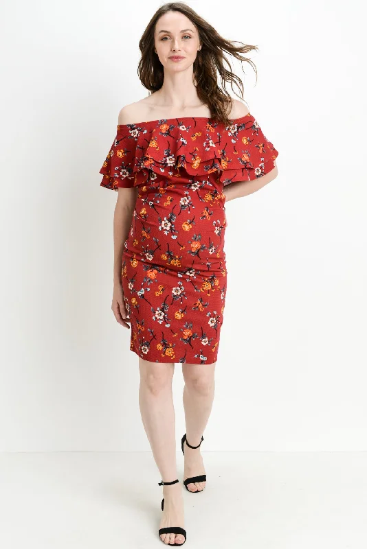 Double Ruffle Off Shoulder Maternity Dress, Stems Tunics Top rated