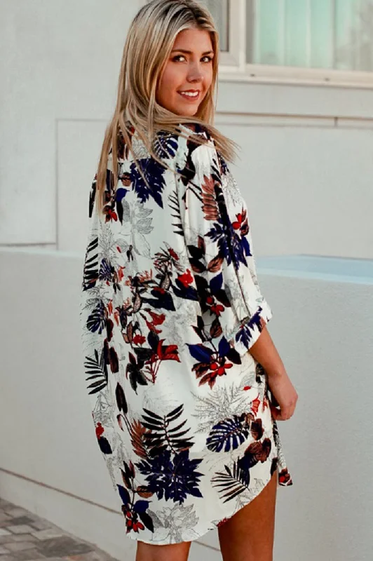 Dress or Long Blouse Floral Navy Tunics Practical easy-care