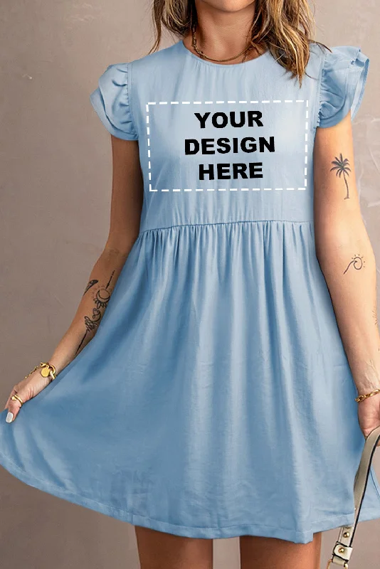 Flutter Sleeve Ruched Denim Casual Dress Tunics Fleece cozy
