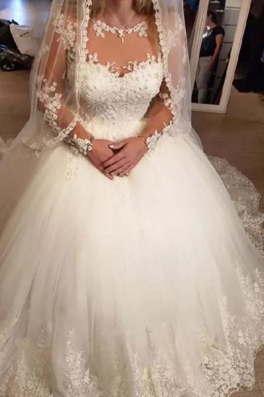 Glamorous Long Sleeves Ball Gown Wedding Dress Lace Bridal Gowns Online Tunics Cozy comfortable