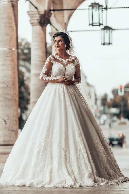 Gorgeous Tulle White Long Sleeves Lace A-Line Wedding Dresses Tunics Essential wardrobe