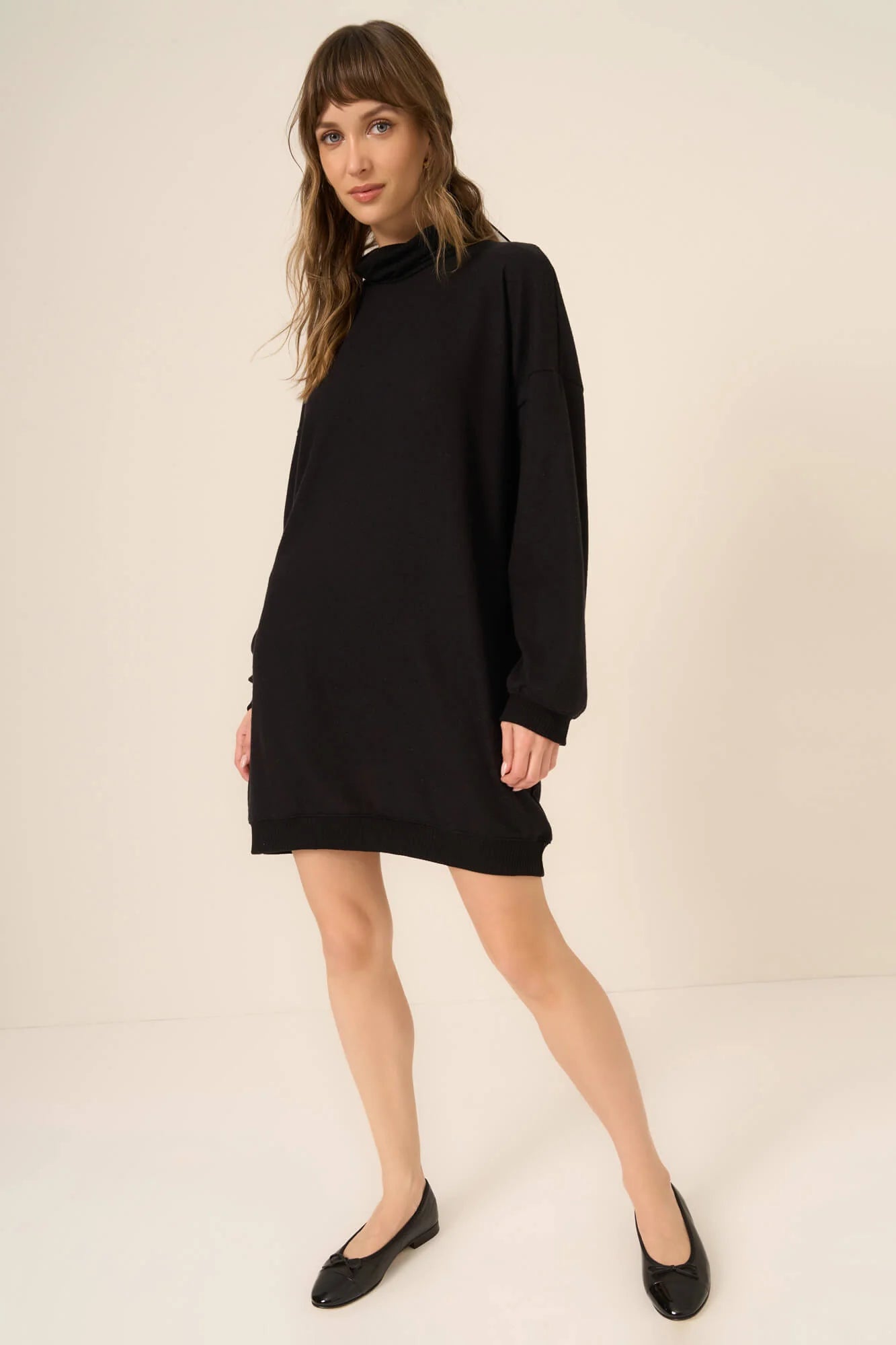Kai Funnel Neck Cozy Dress in Black Tunics Top rated
