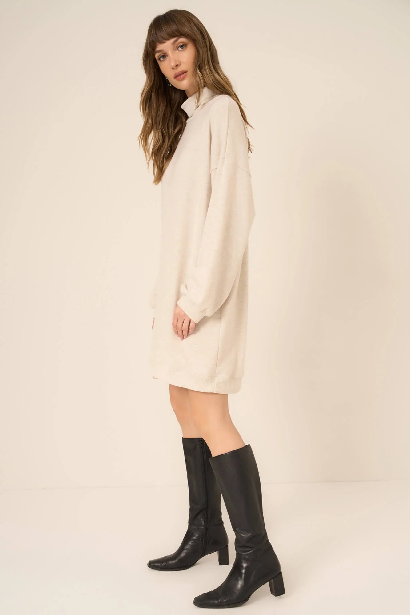Kai Funnel Neck Cozy Dress in Oatmeal Tunics Timeless classic