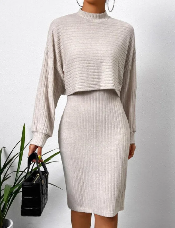 Ladies Mock Neck Crop Tee and Slip Dress G1086 Tunics Travel practical
