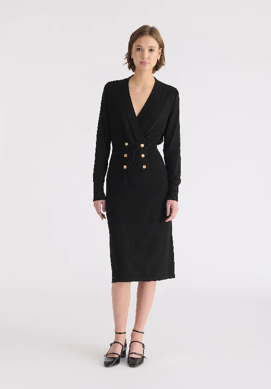 Long Sleeve Knitted Button Wrap Dress Tunics Party sparkling