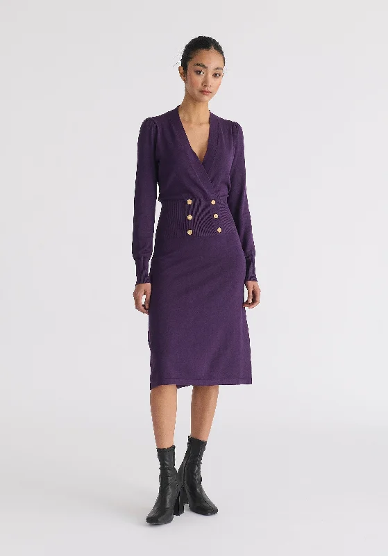 Long Sleeve Knitted Button Wrap Dress Tunics Ceremony elegant