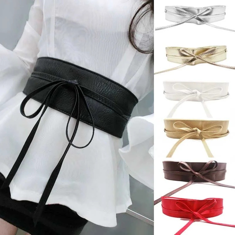 Fashion Women belt Soft Leather Wide Self Tie Wrap Around Waist Band Dress Belt Y1 Tunics Velvet soft