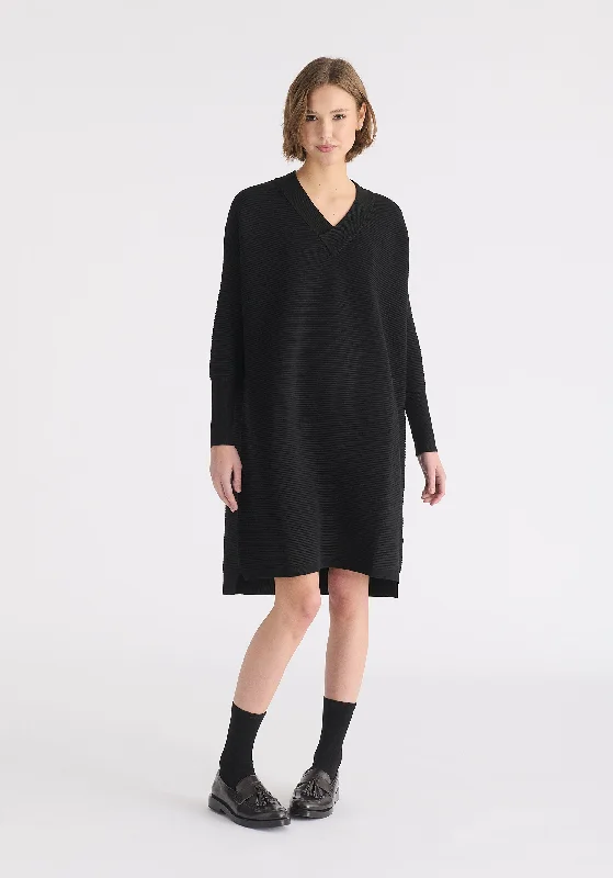 Paisie V-Neck Ribbed Jumper Dress Off-the-shoulder Chic Trendy