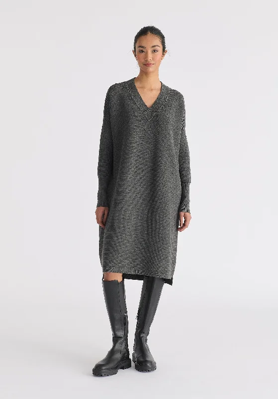 Paisie V-Neck Ribbed Jumper Dress Turtleneck Warm Winter