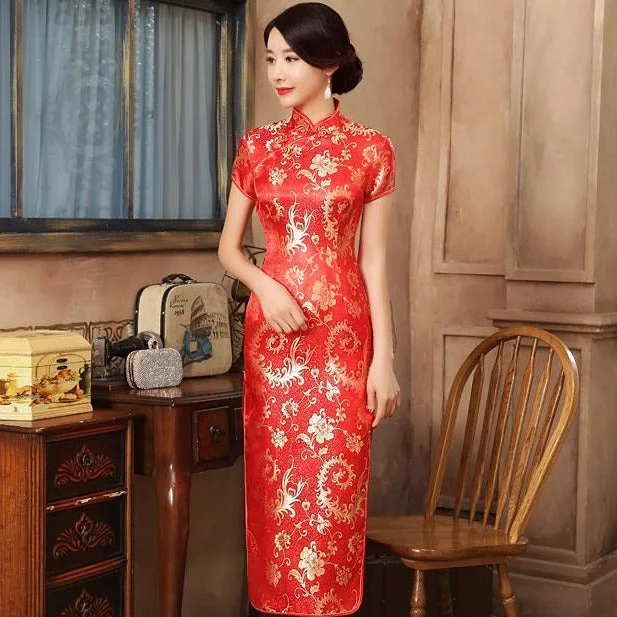 Paisley Pattern Brocade Traditional Cheongsam Chinese Wedding Dress Tunics Running lightweight
