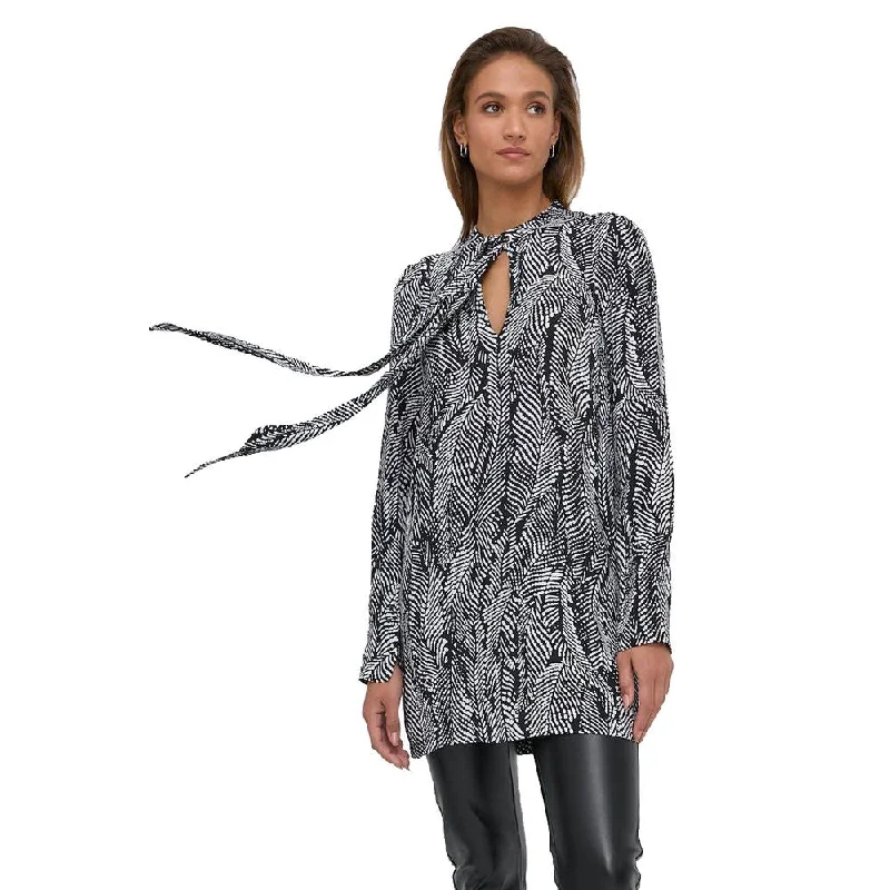 Patrizia Pepe Chic Monochrome Leaf Print Short Dress Turtleneck Neckline Stylish
