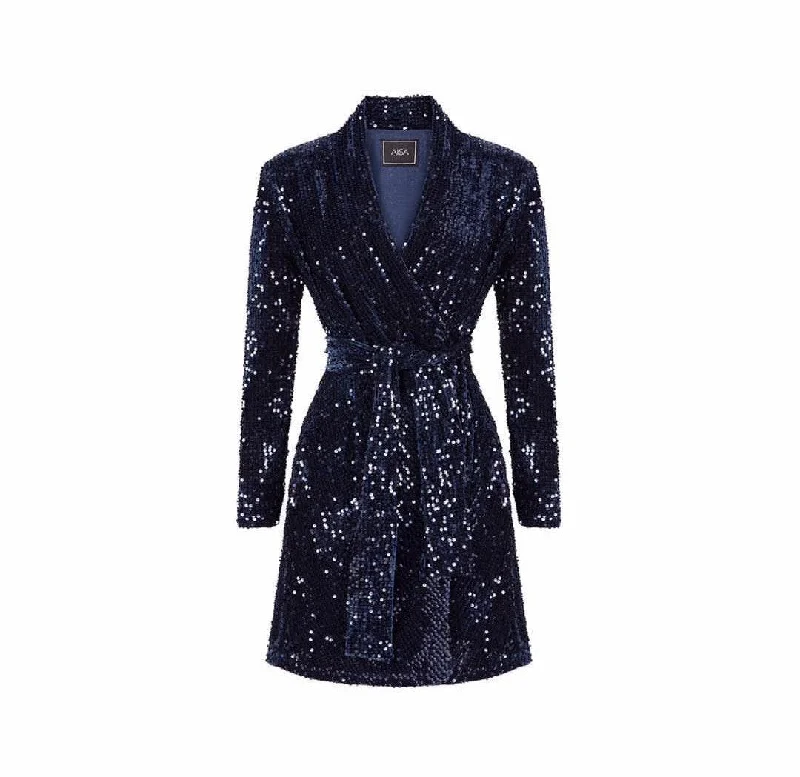 Sequined Jacket Dress Navy Blue Tunics Modern contemporary