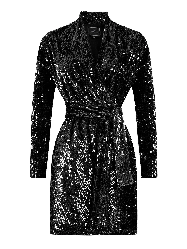 Sequined Jacket Dress Black Tunics Winter warm