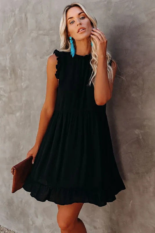 Pocketed Ruffle Babydoll Dress Tunics Fall fleece