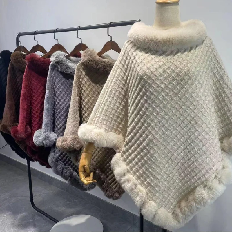Rex Rabbit Fur Collar Shawl Cape Luxury Fur Cape Wraps Shawl Autumn Winter Fashion Graceful Cloak Outerwear Women Party Wedding Dress Tunics Running lightweight