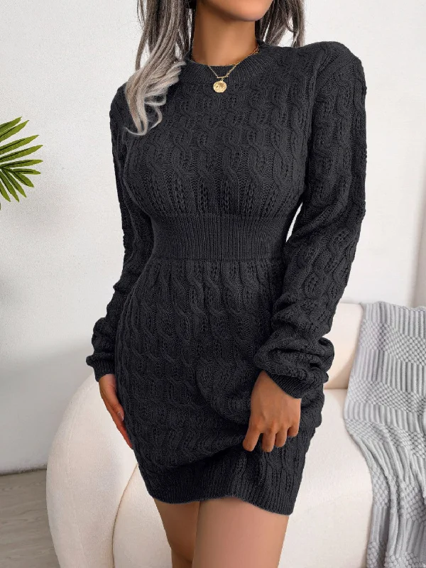 Round Neck Mini Wrap Sweater Dress Tunics Luxurious premium
