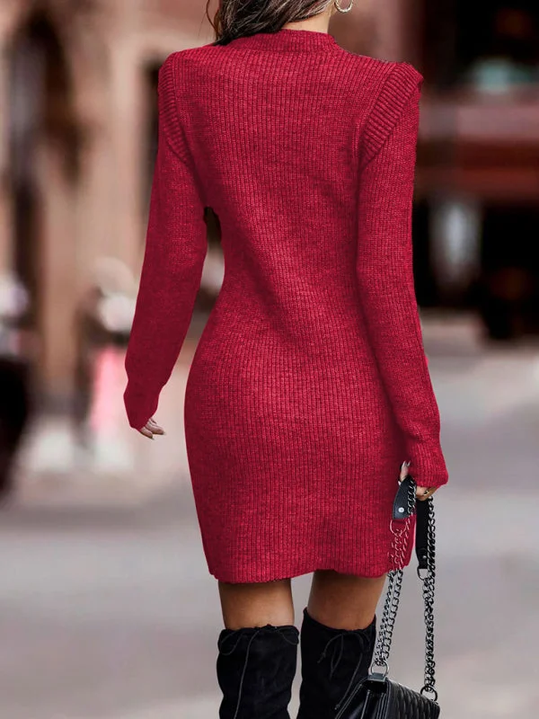 Solid Color Round Neck Sweater Dress Boatneck Modish Everyday