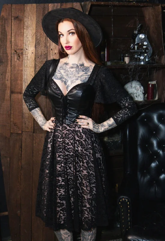 Tempest - Illusion Lace Dress with Vegan Leather Faux Corset Tunics Long Elegant