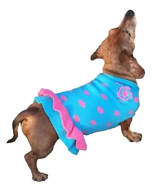 Turquoise-Pink Polka Dot Party Dress Tunics Fashionable trendy